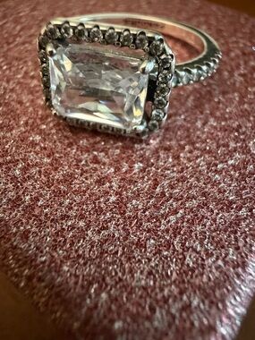 Elegant Cubic Zirconia Square-Cut Ring in a Halo Setting
